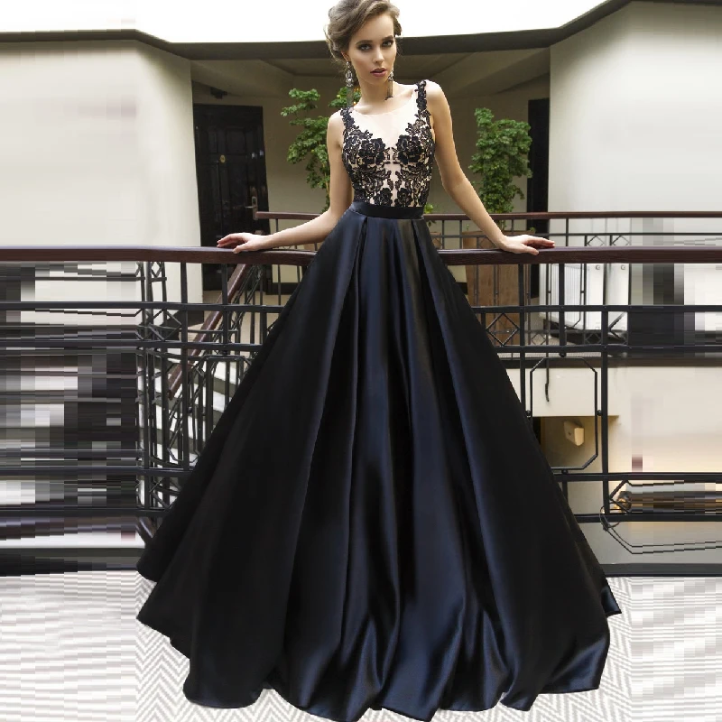 black satin evening gown