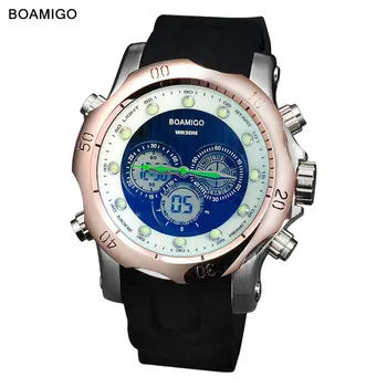 

BOAMIGO Brand Fashion Sports Waterproof Mens Watches LED Digital Display Male Casual Watch Rubber Strap Quartz Wristwatch Clock
