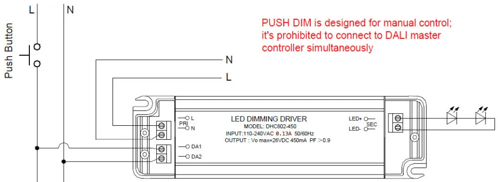 110 240v Constant Current Dali Led Driver 450ma 24 40v 20w