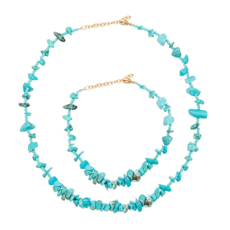 

ZA 2019 Bohemian Blue Red Stone Handmade beads Necklaces For Women Choker Shell Statement Party Jewelry necklace bracelet set