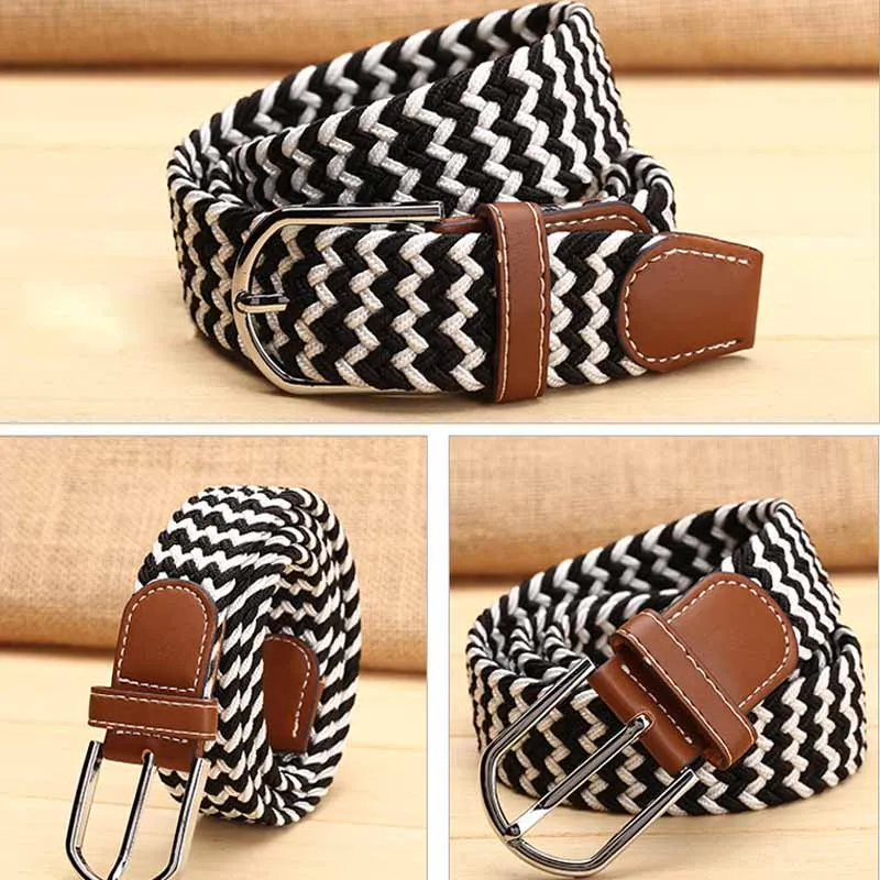 Fashion Men Elastic Stretch Waist Belt Braided Woven PU Leather Belt New KNG88