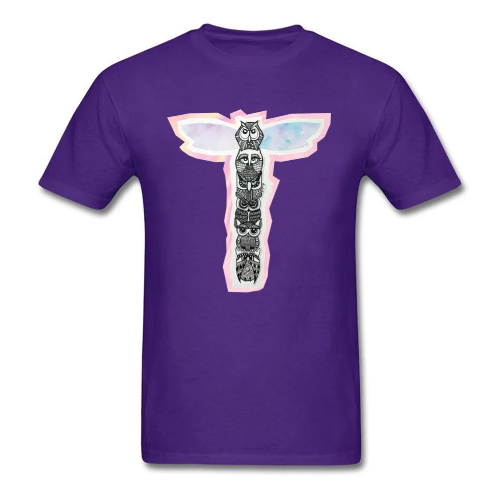 Owl Totem Plain Short Sleeve Leisure Tshirts 100% Cotton Crewneck Male Tops T Shirt Design T Shirt Summer Drop Shipping Owl Totem purple