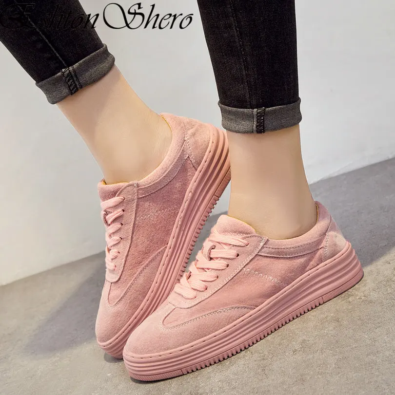

EshtonShero Spring Summer Women's Shoes Woman Round Toe Leather PU Lace Up Low Heels Non-slip Flat Platform Shoes Size 3-8