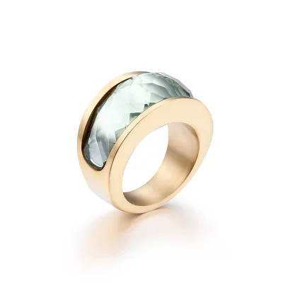 Роскошные женские обручальные кольца из нержавеющей стали 316L с кристаллами, кольца с цветным камнем для девушек и девушек, вечерние ювелирные изделия, подарки - Цвет основного камня: light green(Gold)