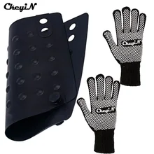 Парикмахерские тепла перчатки выпрямления волос Вьющееся палец перчатки стиль аксессуары черный+ укладки волос инструмент силиконовый коврик тепла