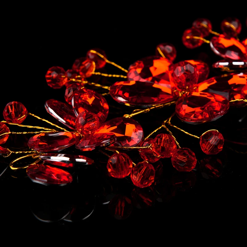 Bridal Headwear Fashion Red Crystal Beads Hairband Wedding Handmade Flower Headband For Bride