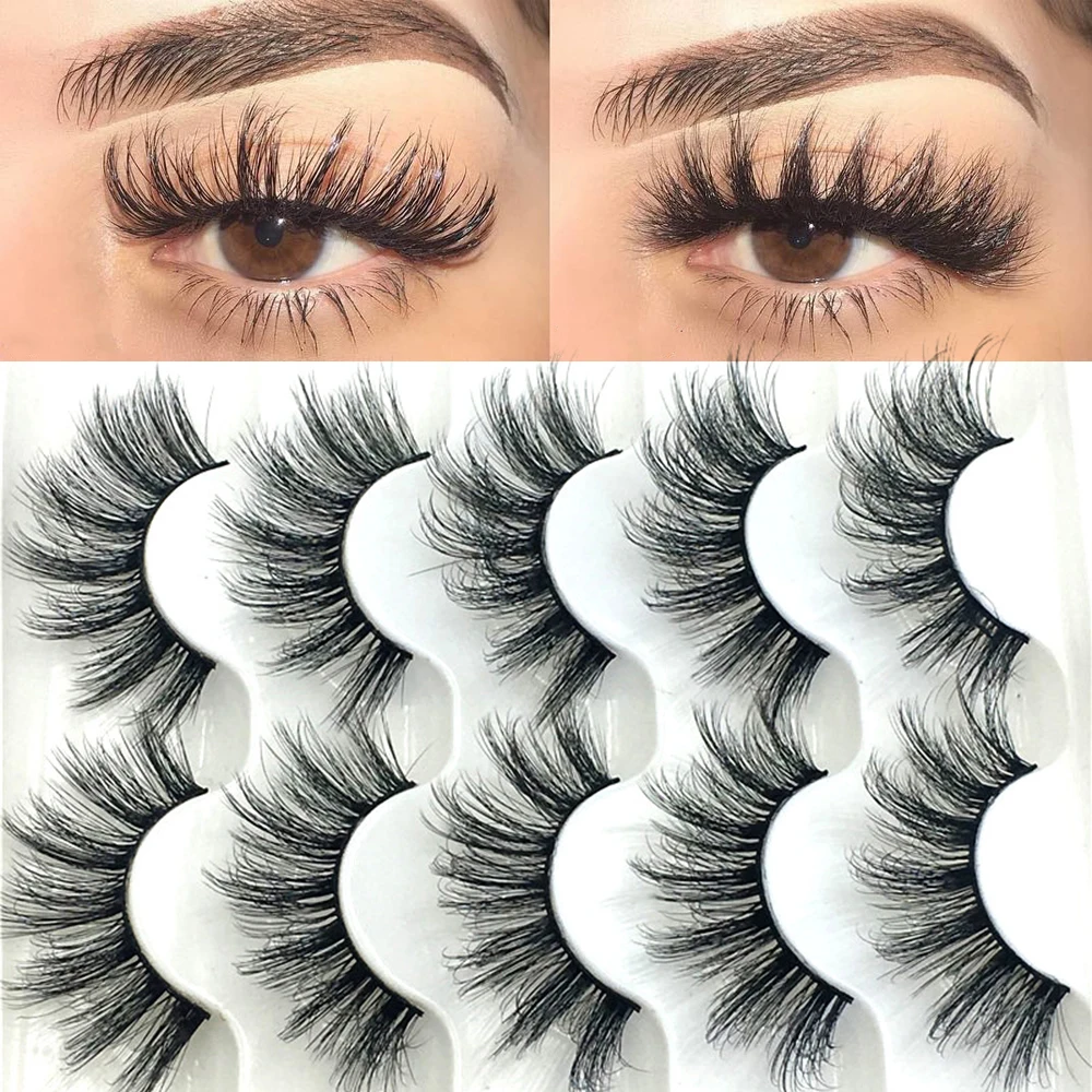 

5 Pairs 6D Natural Long Faux Mink Hair False Eyelashes Wispies Lashes Handmade Cruelty-free Criss-Cross Women Makeup Eyelashes