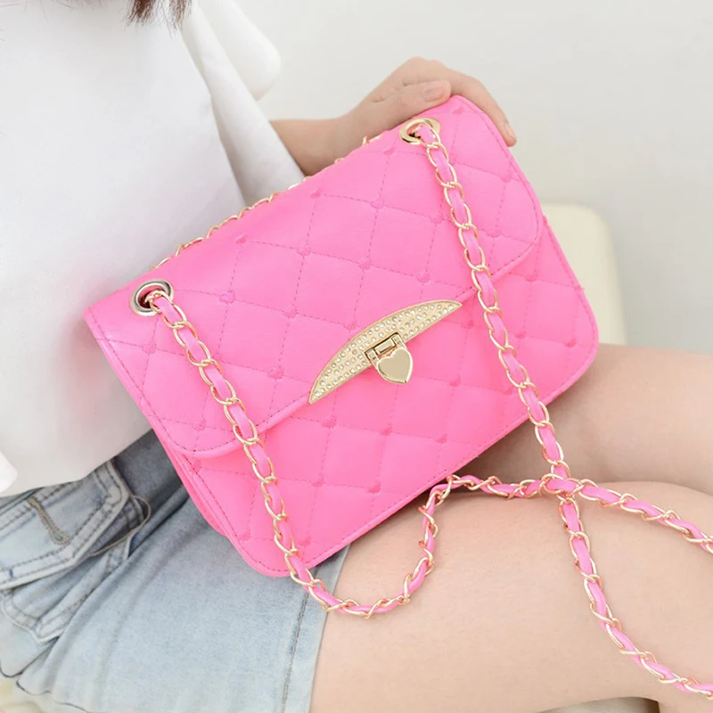 Из искусственной кожи Для женщин сумка плед Дамы Crossbody цепи Мода Карамельный цвет