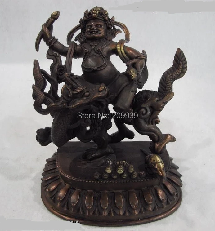 huij 005941 6 Tibet Buddhism Pure Bronze Copper White Jambhala Buddha Ride on Dragon Statue |