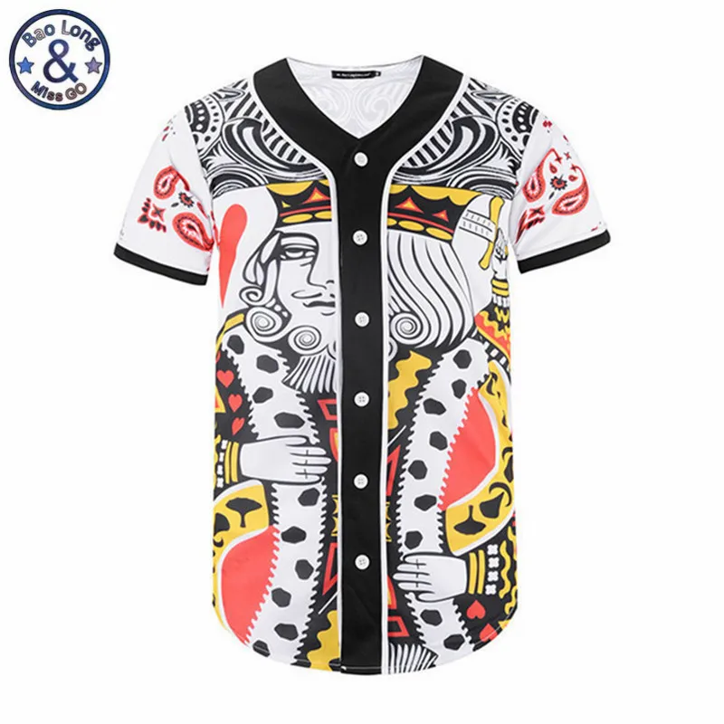 

Kings Poker Cardigan Base Ball Button Up T shirt Short Sleeve 3D T Shirt Summer Teenager Tee Shirt Hip Hop Tops