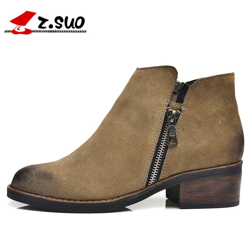 

Z. Suo Autumn Women Medium Heel Boots 100% Genuine Nubuck Leather Women's Ankle Boot Fashion Short Shoes Size 36-39