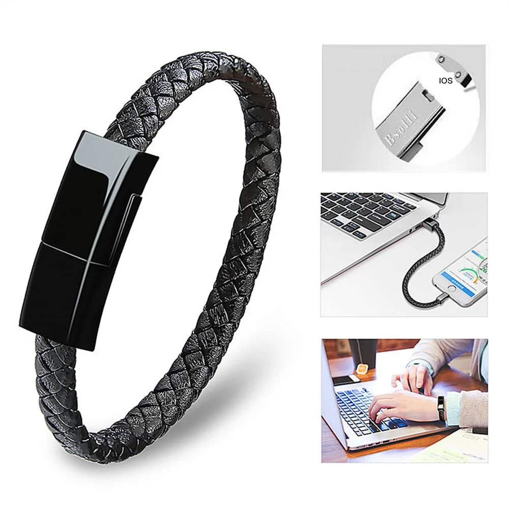 

Portable Leather Mini Micro USB Bracelet Charger Data Charging Cable Outdoor Sync Cord For iPhone Android Type-C Phone Cable #3