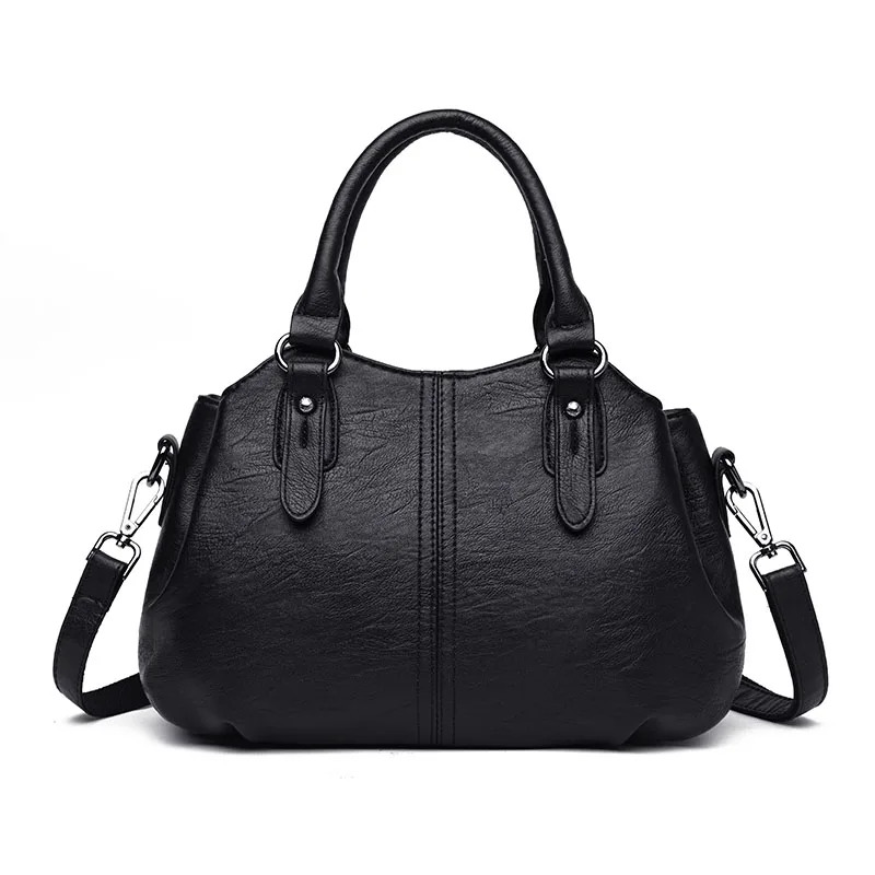 Винтажная женская сумка, женская кожаная сумка через плечо с верхней ручкой, роскошные женские сумки, дизайнерские брендовые сумки - Цвет: Black