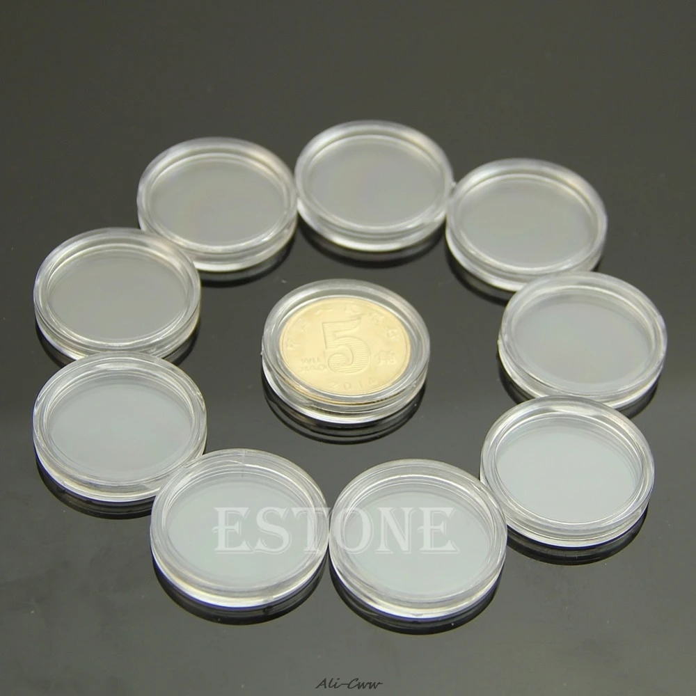 

10PCS Applied Clear Round Cases Coin Storage Capsules Holder Round Plastic 22mm