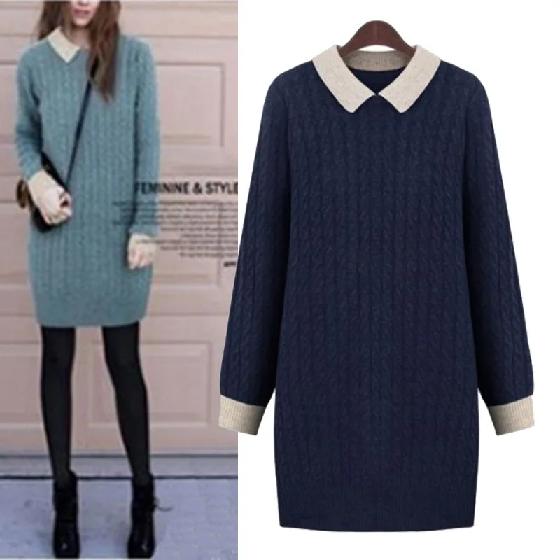 Осенне-зимний женский пуловер большого размера, платье-свитер, 4XL 5XL, средней длины, тонкий вязаный свитер, повседневный теплый женский свитер A993