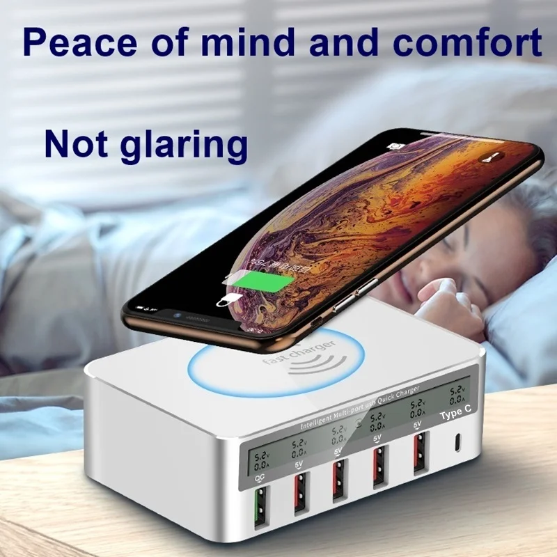 Tongdaytech Мульти USB Qi Беспроводное зарядное устройство для Iphone X XS MAX Quick Charge QC 3,0 ЖК-дисплей Быстрая зарядка Cargador Inalambrico