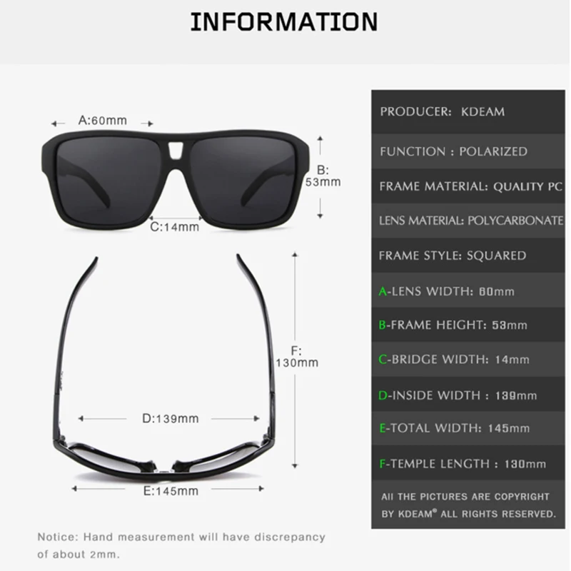 KDEAM Original Design Polarized Square Sunglasses Men Summer Outdoor& Travel UV Goggles Male Fashion Sports Style Shades RX63