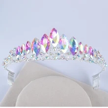 Серебряный AB Цвет свадебная диадема для волос невесты простой Маркиза Кристалл женские короны с расческой свадебный головной убор украшения для волос diadema