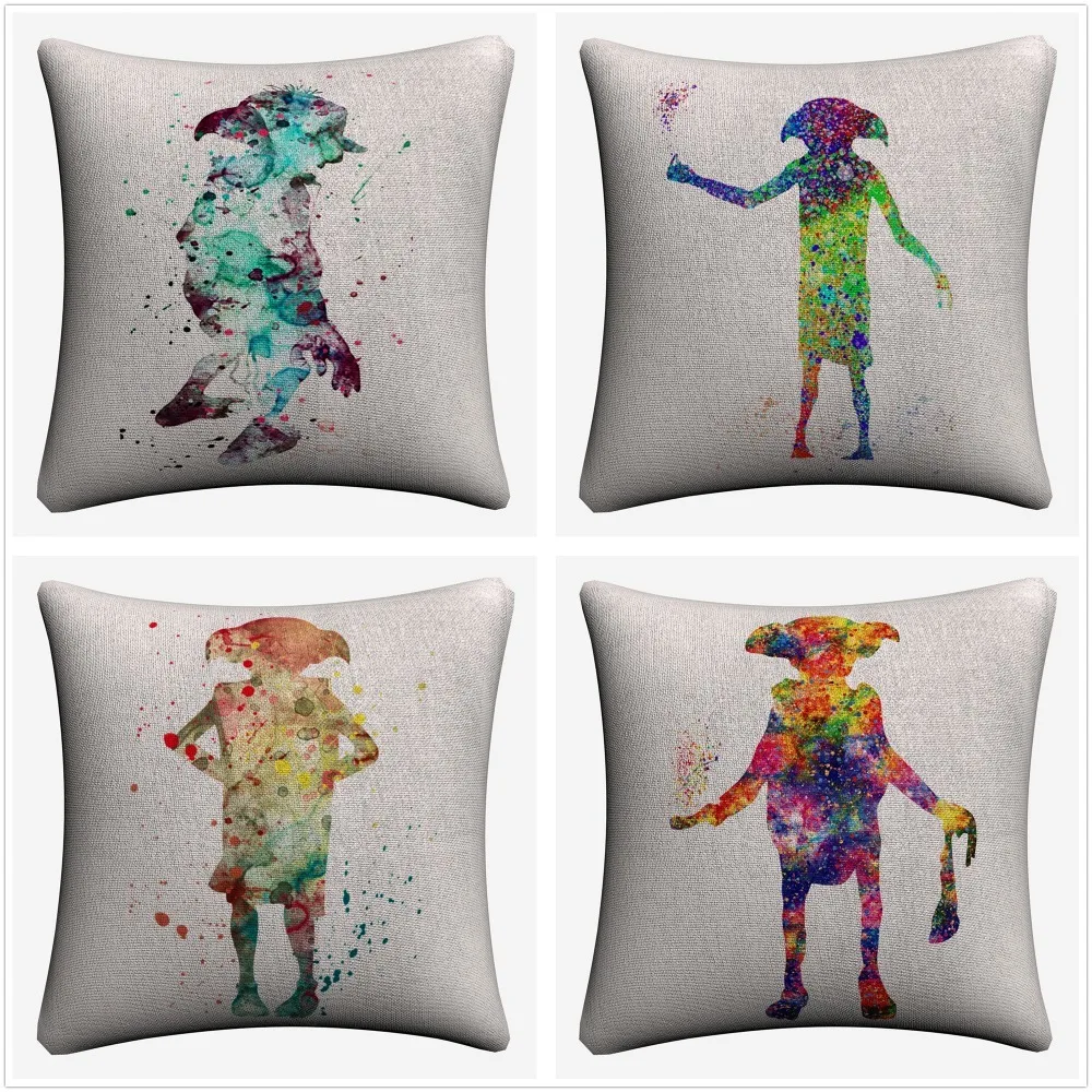 

Dobby Watercolor Harry Potte Art Decorative Cotton Linen Cushion Cover 45x45 cm For Sofa Chair Pillowcase Home Decor Almofada