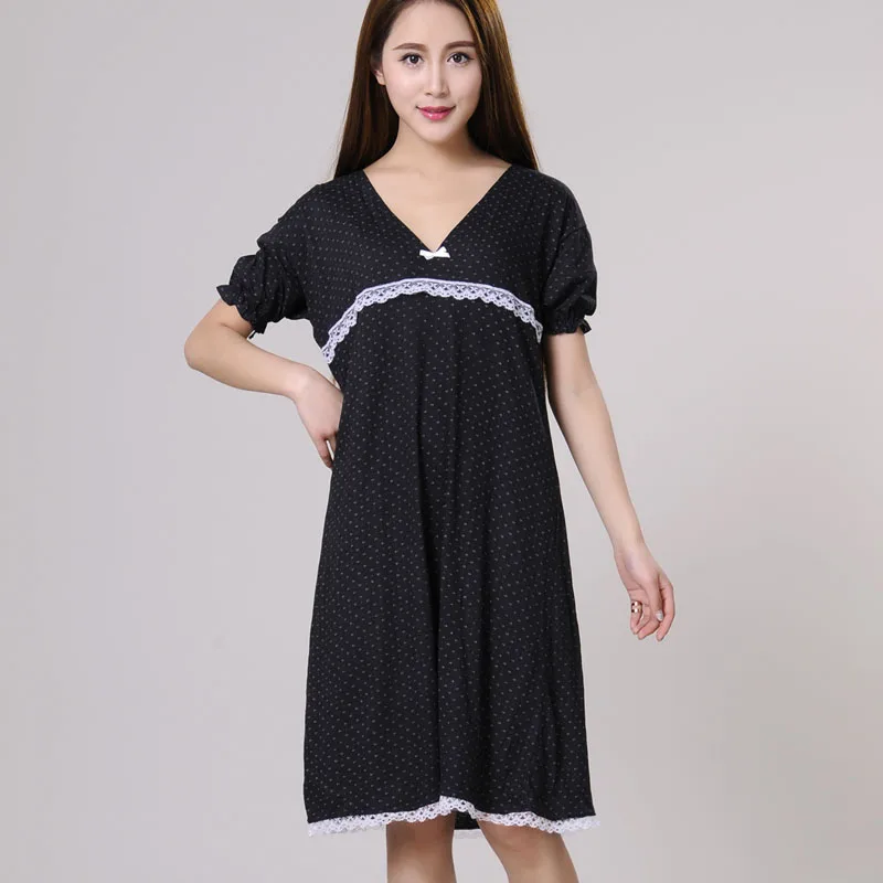 

Women Nightgowns Female Sleepshirt Spring 2019 New Summer 100% Cotton Lady Nightdress Mum Lounge S M L XL Black Blue White