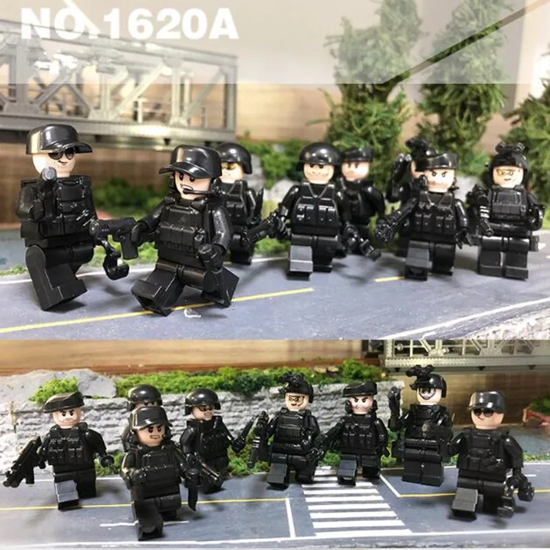 8pcs Compatible Legoings City SWAT Black Police Figurines Guns Building Blocks Set for Boys Police Minifigs Juguetes Brinquedos 8pcs Compatible Legoings City SWAT Black Police Figurines Guns Building Blocks Set for Boys Police Minifigs Juguetes Brinquedos