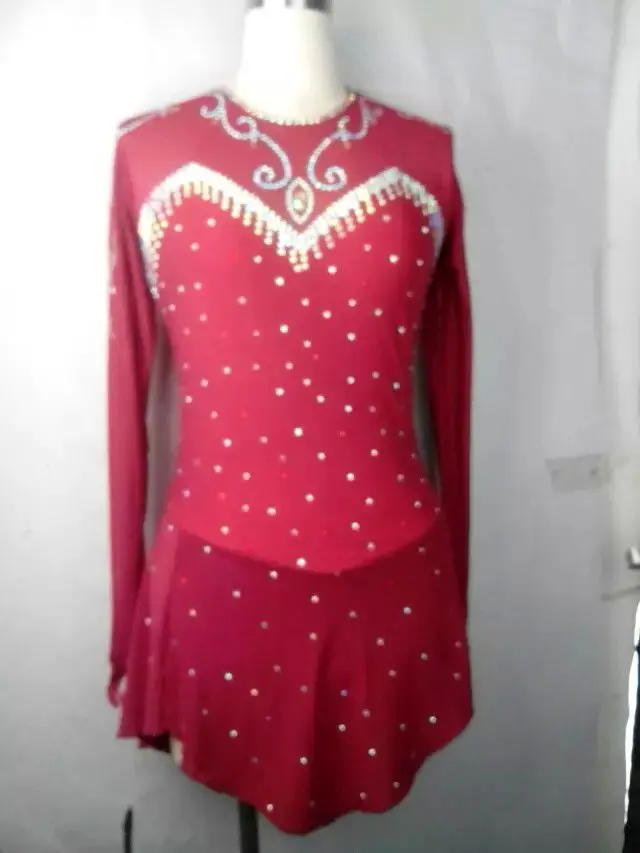 

Красное женское платье для соревнований по льду для фигурного катания, индивидуальная Одежда для девочек