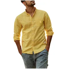 Zerotime#401 Новая модная Мужская Летняя Повседневная льняная и хлопковая блузка с длинными рукавами, однотонный топ