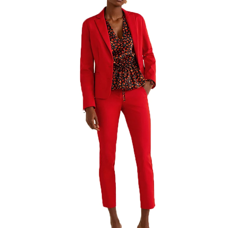 

2019 autumn blazer suit women casual two piece set red womens clothing 2 piece set women