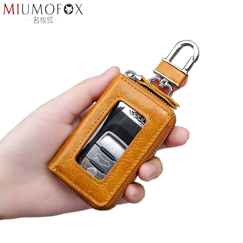 

Men Genuine Leather Retro Car Key Housekeeper Holders 2019 New Unisex Key Case Lady Cow Leather Fashion Zipper Key Wallets