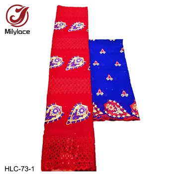 

Milylace hollow-out swiss cotton lace fabric 5 yards for clothing + printing chiffon fabirc 2 yards for headtie scarf HLC-73