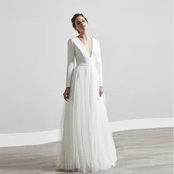 Verngo простое ТРАПЕЦИЕВИДНОЕ свадебное платье открытые Длинные свадебные платья винтажное платье с длинными рукавами для невесты платье