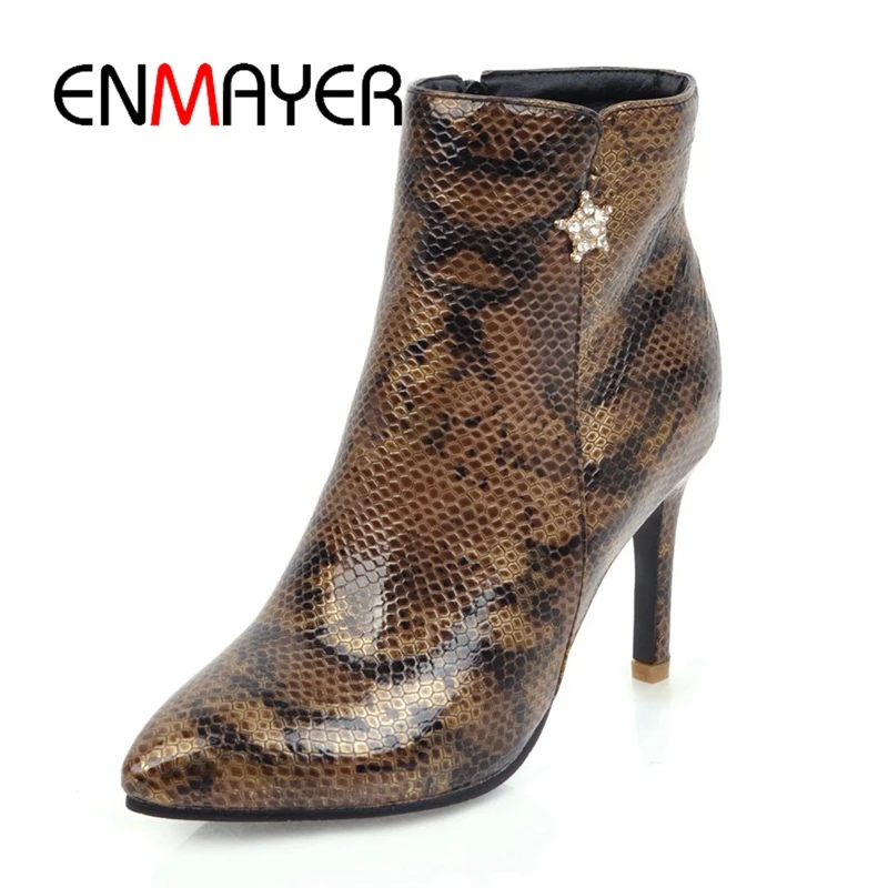 

ENMAYER Brand Design Contracted color block Women Pointed Toe Stiletto High Heels Shoes Woman Boots Ladies Shoes ZYL225