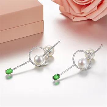 

[MeiBaPJ]S925 Sterling Silver Elegant Personality Chinese Style Pearl Earrings AAA High Quality Zircon Long Earrings for Women