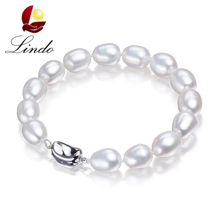 

Lindo 8-9mm Small Natural Pearl Bracelets For Women Elegant High Luster Tear-drop Freshwater Pearl Jewelry Silver 925 Bracelet