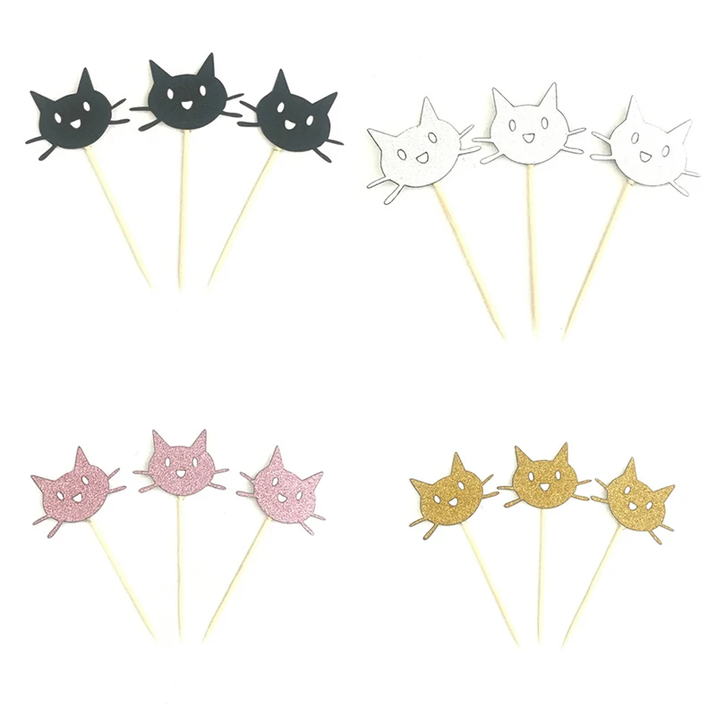 

12PCS Cat Cupcake Toppers Pick Wedding Children Birthday Party Decoration Cute Animal Cat Cake Topper