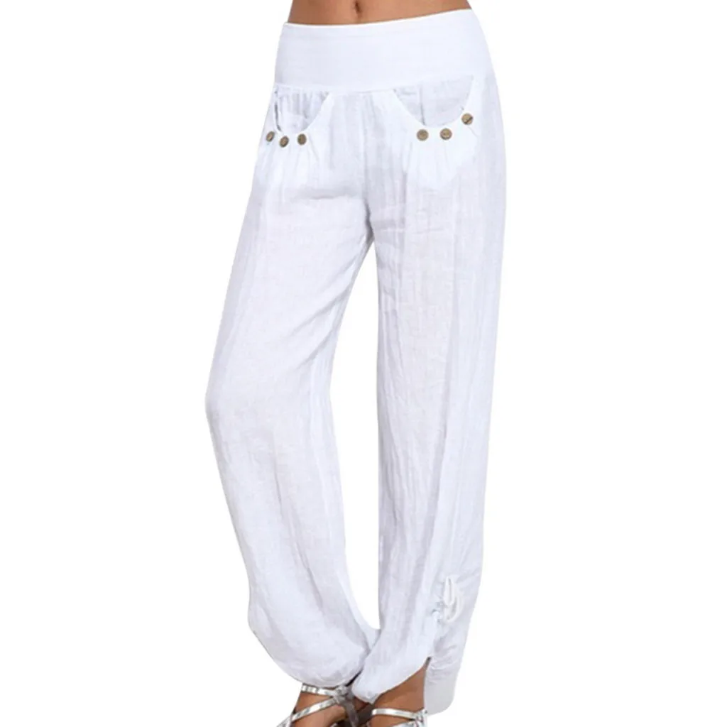 

Sleeper #401 2019 NEW FASHION Women Solid Buttons Cotton And Linen Casual Loose Trouser Wide Leg Pants Free Shipping