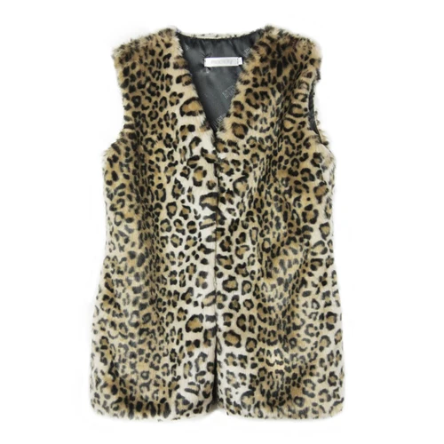 ZADORIN, осенне-зимний жилет из искусственного меха с леопардовым принтом, модный теплый длинный жилет с v-образным вырезом из искусственного меха, меховая куртка veste fourrure femme - Цвет: Leopard