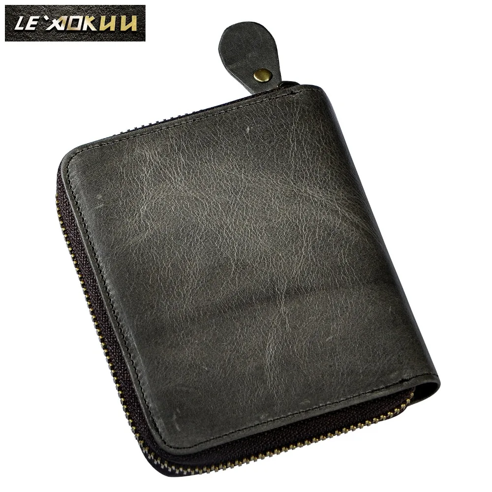 

2016 New Hot Sale Cattle Men male short design vintage crazy horse Genuine leather zipper Around Wallet Purse