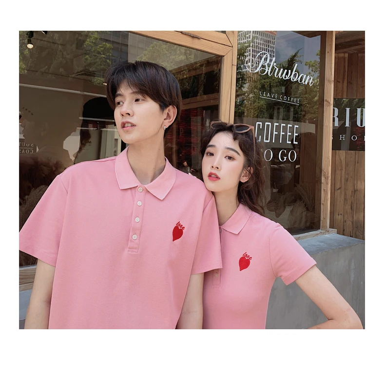 Одежда для влюбленных пар; одежда для влюбленных; праздничный дизайн в консервативном стиле; Розовая Повседневная одинаковая хлопковая футболка для пары; платье