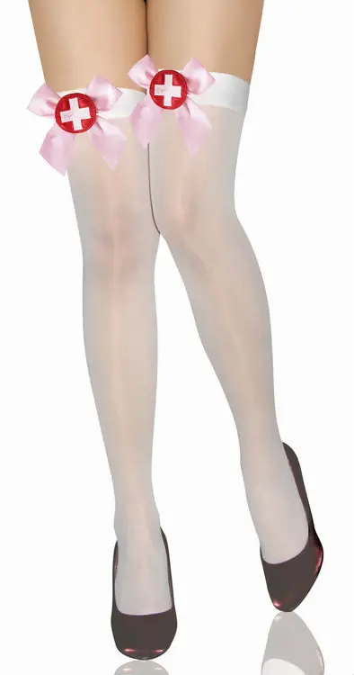 Satin Bow Stockings Women Girls Opaque Thigh High Stockings with Stain Bows