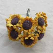 200 шт, 3,5 см голова, искусственный шелковица, бумага маленький поддельный букет подсолнухов, DIY ремесло для гирлянды, скрапбукинга, свадебные украшения