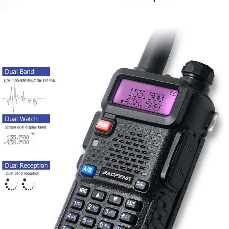 2pcs Baofeng UV 5R 3800 MAh Long Range Walkie Talkie 10KM Dual Band UHF VHF UV5R 4