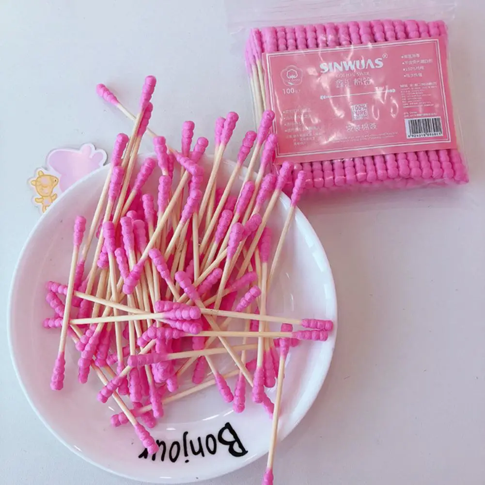 

100Pcs Double Head Disposable Makeup Cotton Swabs Cosmetics Cleaning Remover