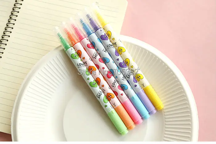 6 цветов/упаковка Kawaii хайлайтер ручки двойные маркеры флуоресцентные выделители ручка офисная школа papelaria принадлежности (ss-1398)