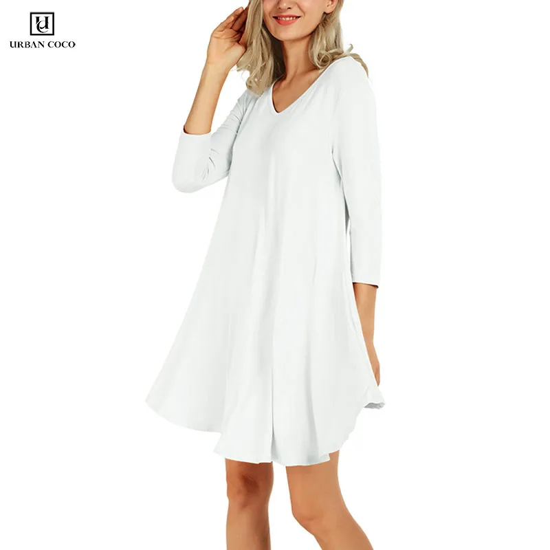 

Urban CoCo 2019 New Arrival Women 3/4 Sleeve Long Casual Elegant T Shirt Loose New Dress Styles