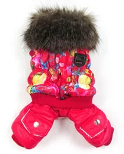 Small Dog Clothes Starfish Print Dog Winter Coat Fleece Lined Dog Jumpsuit Faux Fur Collar Leisure Style Pet Cat Puppy Clothes