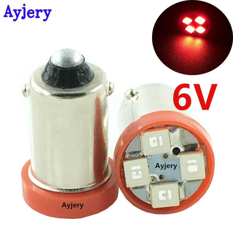 AYJERY 6V 6 3 V 100 шт. BA9S T4W T11 1210 4 SMD светодиодный светильник лампы белого и синего цвета