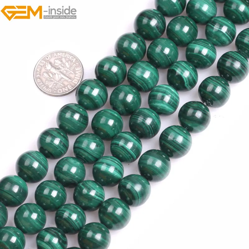 

Gem-inside Grade A Natural Round Green Smooth Malachite Spacer Beads For Jewelry Making Beads Strand 15" DIY Jewellery