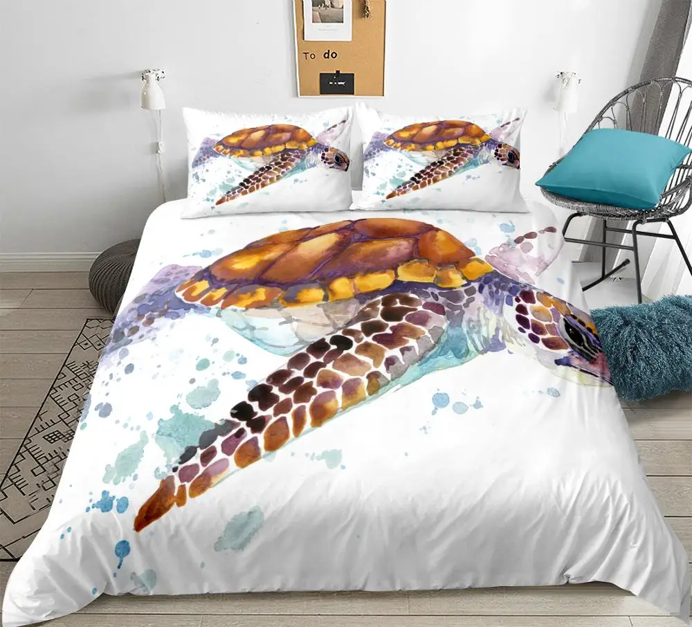 

Green Sea Turtle Pattern Duvet cover set Marine life Bedding set Queen King size bed line with pillowcases home textiles 3-piece