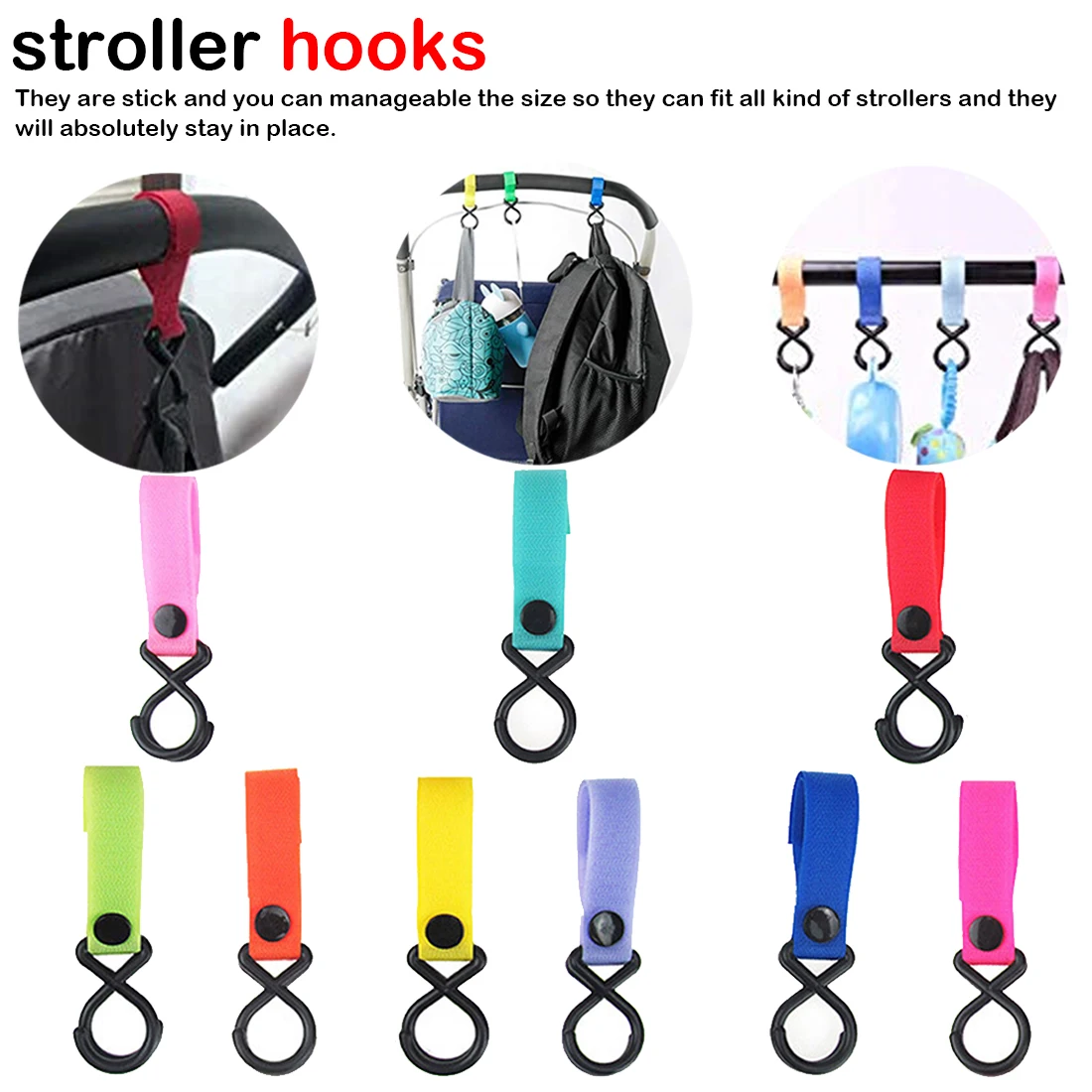 

Baby Stroller Accessories Strong Infant Pushchair Hook Strap Hanger Newborn Carriage Trolley Handrail Hooks